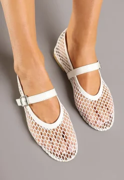 Białe Balerinki w Stylu Mary Jane z Siateczki Miltewi