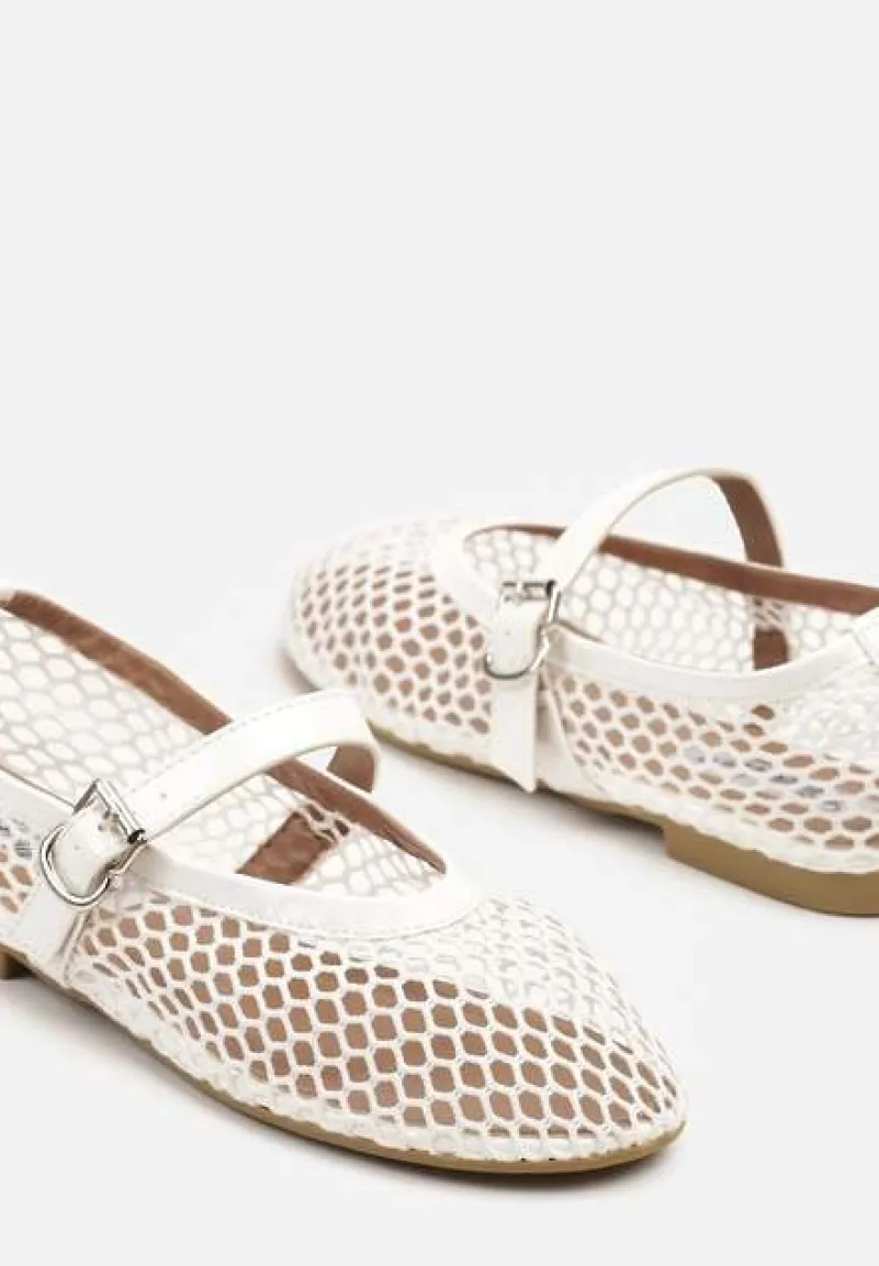 Białe Balerinki w Stylu Mary Jane z Siateczki Miltewi