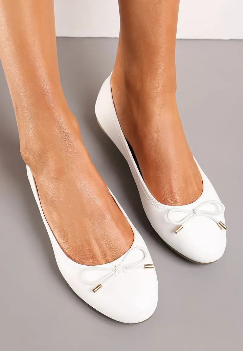 Białe Balerinki z Kokardką na Okrągłym Nosku Nisetia