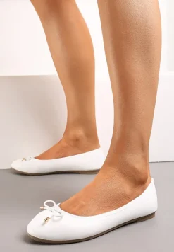 Białe Balerinki z Kokardką na Okrągłym Nosku Nisetia