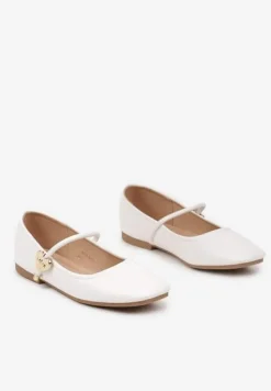 Białe Balerinki z Kwadratowym Noskiem i Ozdobną Sprzączką Neovia