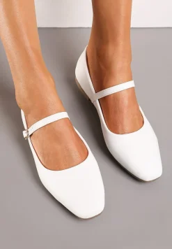 Białe Balerinki z Paskiem i Smukłym Kwadratowym Noskiem Rosafay