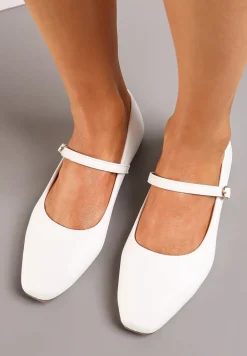 Białe Balerinki z Paskiem i Smukłym Kwadratowym Noskiem Rosafay