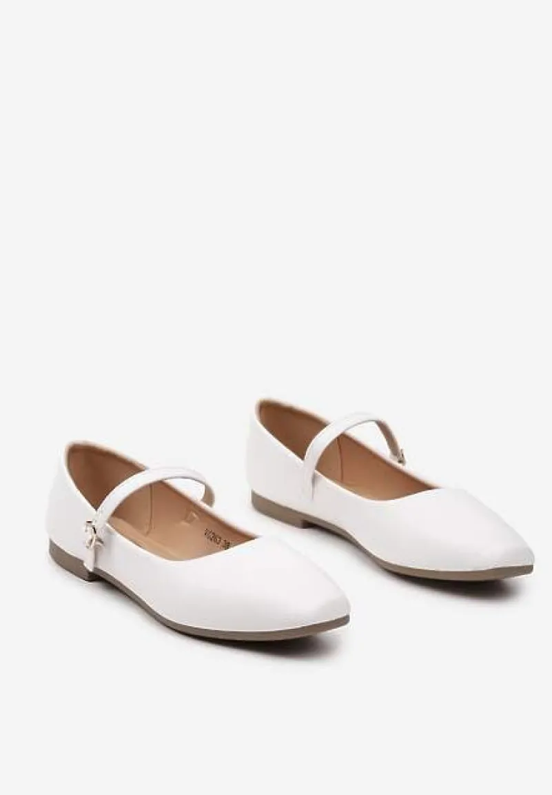 Białe Balerinki z Paskiem i Smukłym Kwadratowym Noskiem Rosafay