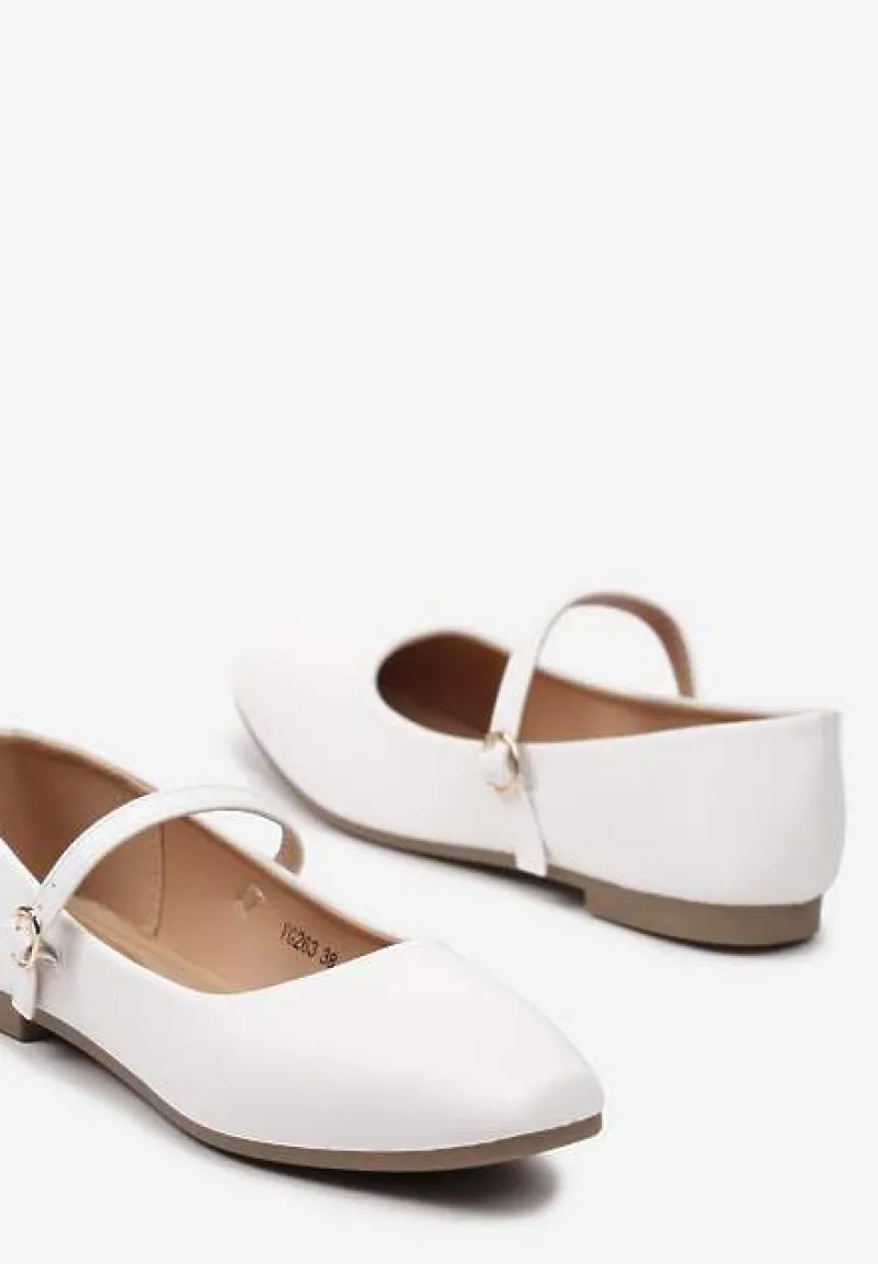 Białe Balerinki z Paskiem i Smukłym Kwadratowym Noskiem Rosafay