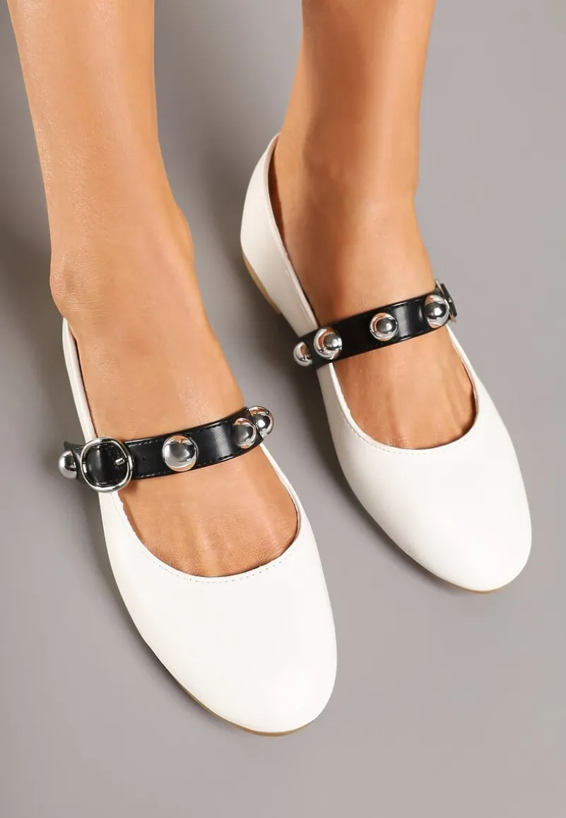 Białe Balerinki z Paskiem ze Sprzączką Xinnalia