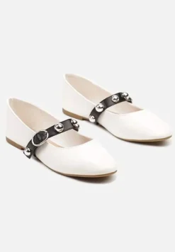 Białe Balerinki z Paskiem ze Sprzączką Xinnalia
