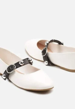 Białe Balerinki z Paskiem ze Sprzączką Xinnalia