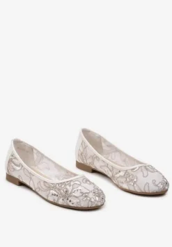 Białe Balerinki z Przeszyciami Ozdobione Cekinami Vellamira