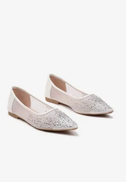 Białe Balerinki z Siateczki z Noskiem w Szpic i Cyrkoniami Rascadia