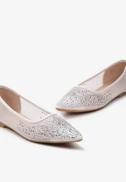 Białe Balerinki z Siateczki z Noskiem w Szpic i Cyrkoniami Rascadia