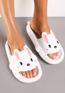 Białe Basenowe Klapki z Pianki z Ozdobnym Króliczkiem Kionna