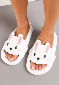 Białe Basenowe Klapki z Pianki z Ozdobnym Króliczkiem Kionna