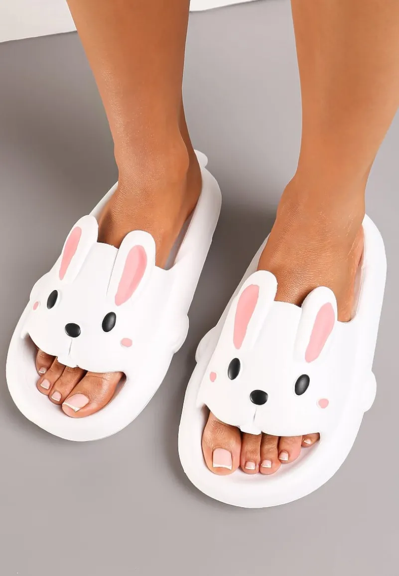Białe Basenowe Klapki z Pianki z Ozdobnym Króliczkiem Kionna