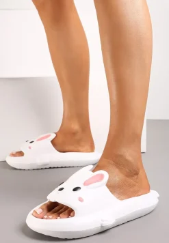 Białe Basenowe Klapki z Pianki z Ozdobnym Króliczkiem Kionna