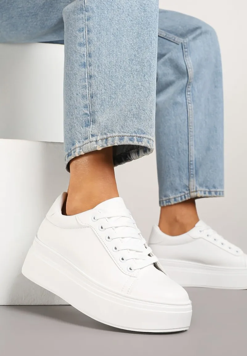 Białe Basicowe Sneakersy na Platformie Milio