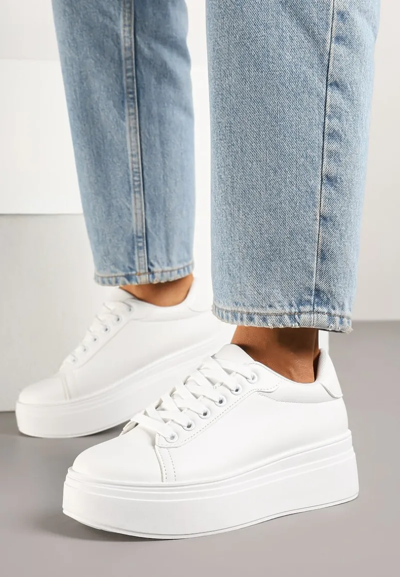 Białe Basicowe Sneakersy na Platformie Milio