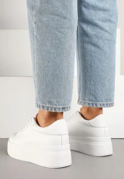 Białe Basicowe Sneakersy na Platformie Milio