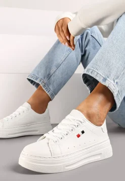Białe Basicowe Sneakersy na Platformie Ozdobione Metalicznymi Wstawkami Vaiden