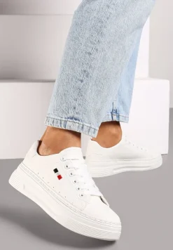 Białe Basicowe Sneakersy na Platformie Ozdobione Metalicznymi Wstawkami Vaiden