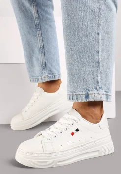 Białe Basicowe Sneakersy na Platformie Ozdobione Metalicznymi Wstawkami Vaiden