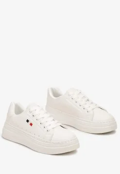 Białe Basicowe Sneakersy na Platformie Ozdobione Metalicznymi Wstawkami Vaiden