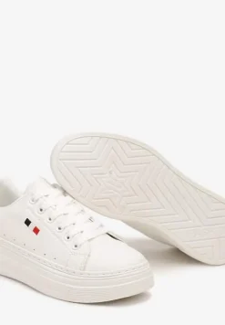 Białe Basicowe Sneakersy na Platformie Ozdobione Metalicznymi Wstawkami Vaiden