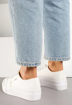 Białe Basicowe Trampki na Platformie Mailiselle