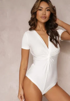 Białe Body z Krótkim Rękawem i Marszczeniem w Talii Celesse
