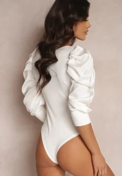 Białe Body z Marszczonym Bufiastym Rękawem Chiki