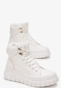 Białe Botki na Grubej Podeszwie z Futerkiem Nemda