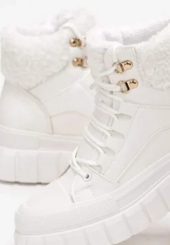 Białe Botki na Grubej Podeszwie z Futerkiem Nemda