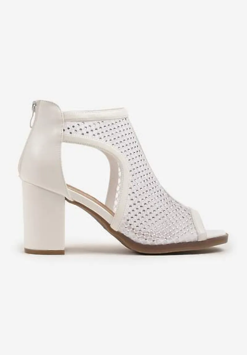 Białe Botki Sandały z Siateczkową Błyszczącą Cholewką Nolmio