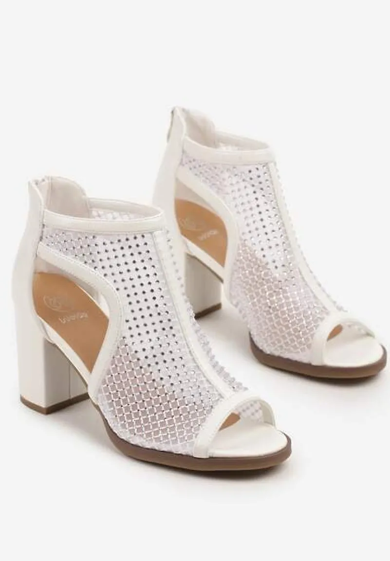 Białe Botki Sandały z Siateczkową Błyszczącą Cholewką Nolmio