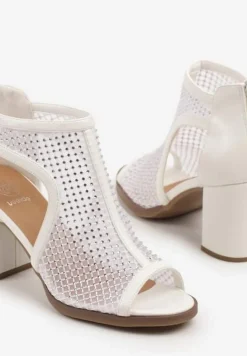 Białe Botki Sandały z Siateczkową Błyszczącą Cholewką Nolmio