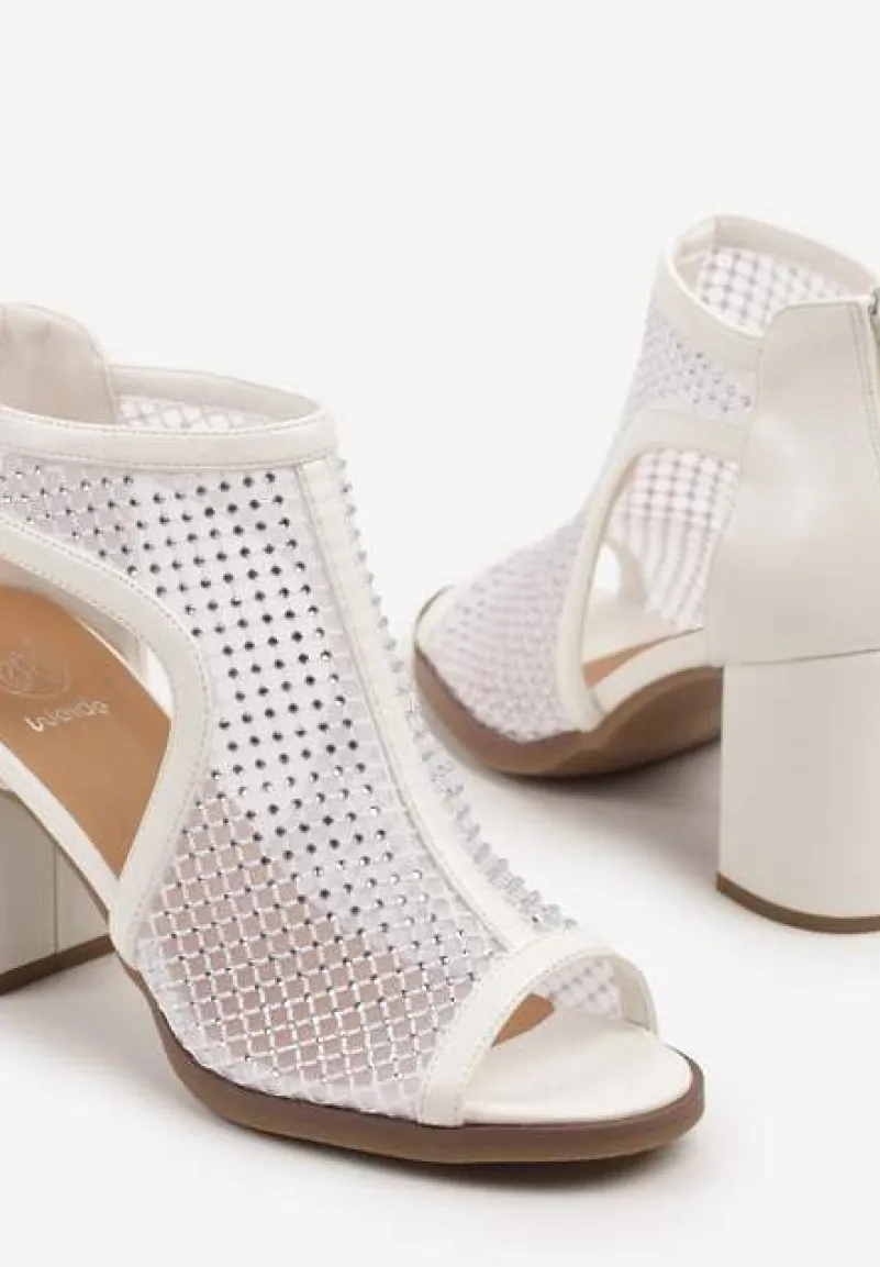 Białe Botki Sandały z Siateczkową Błyszczącą Cholewką Nolmio