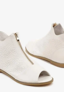 Białe Botki ze Skórzaną Wkładką z Tłoczoną Cholewką Lirive