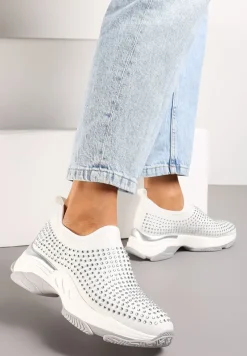 Białe Buty Sportowe na Grubej Podeszwie w Cyrkonie Elerene