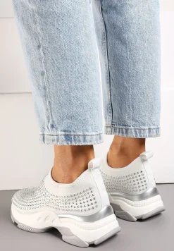 Białe Buty Sportowe na Grubej Podeszwie w Cyrkonie Elerene