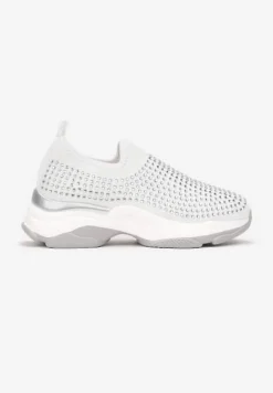 Białe Buty Sportowe na Grubej Podeszwie w Cyrkonie Elerene