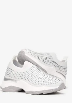 Białe Buty Sportowe na Grubej Podeszwie w Cyrkonie Elerene