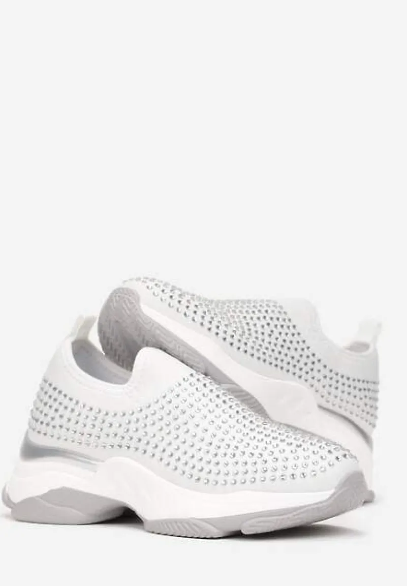 Białe Buty Sportowe na Grubej Podeszwie w Cyrkonie Elerene