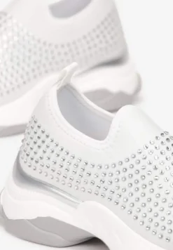 Białe Buty Sportowe na Grubej Podeszwie w Cyrkonie Elerene