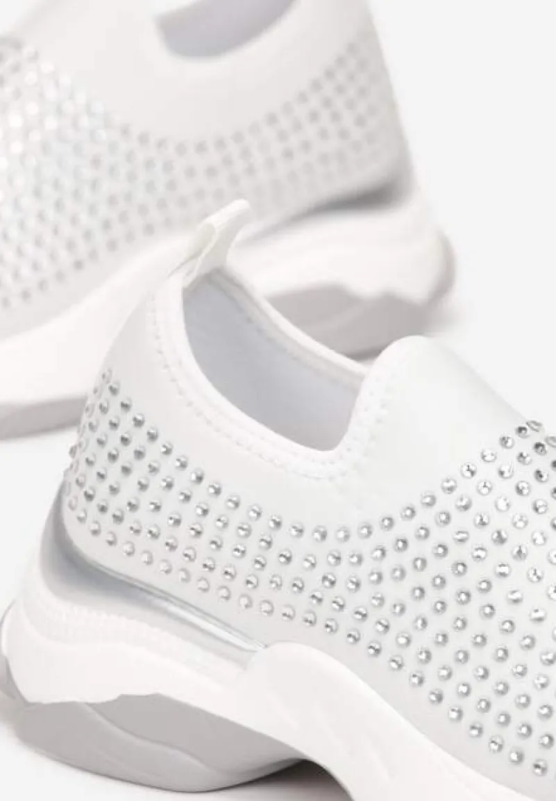 Białe Buty Sportowe na Grubej Podeszwie w Cyrkonie Elerene