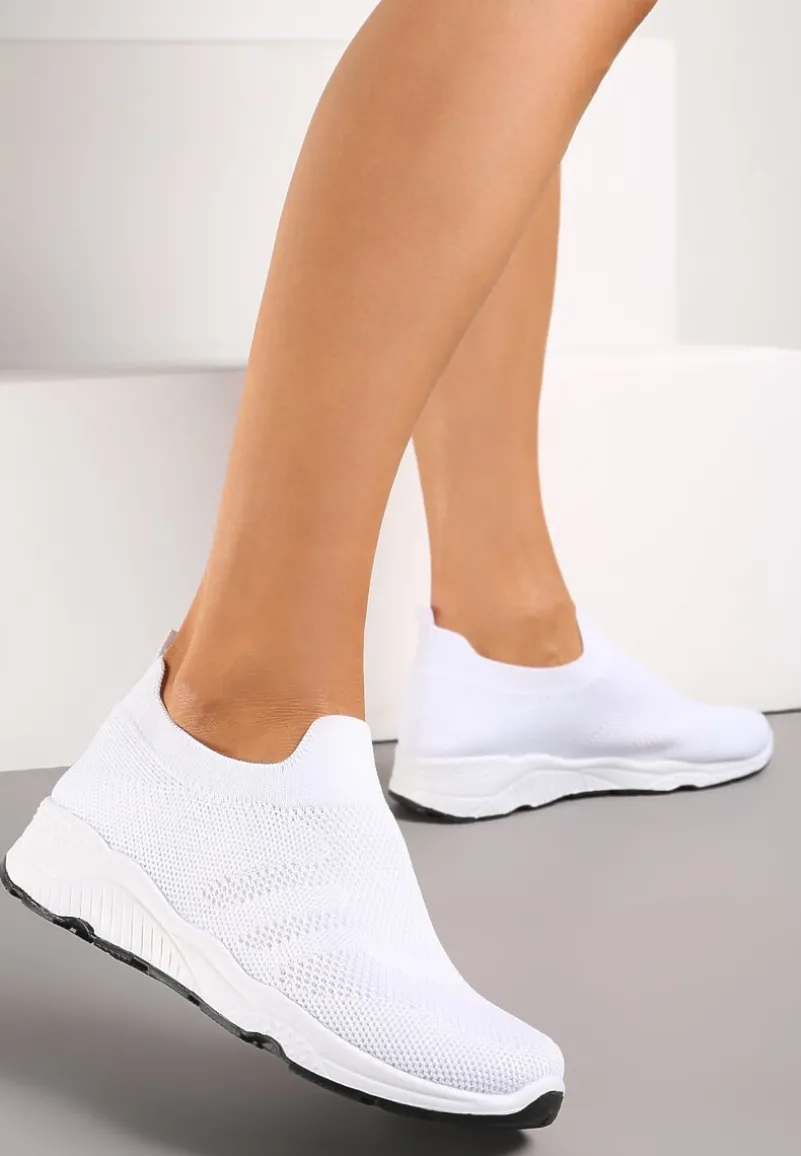 Białe Buty Sportowe na Płaskiej Podeszwie z Elastyczną Cholewką Urselith