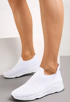 Białe Buty Sportowe na Płaskiej Podeszwie z Elastyczną Cholewką Urselith