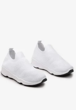 Białe Buty Sportowe na Płaskiej Podeszwie z Elastyczną Cholewką Urselith