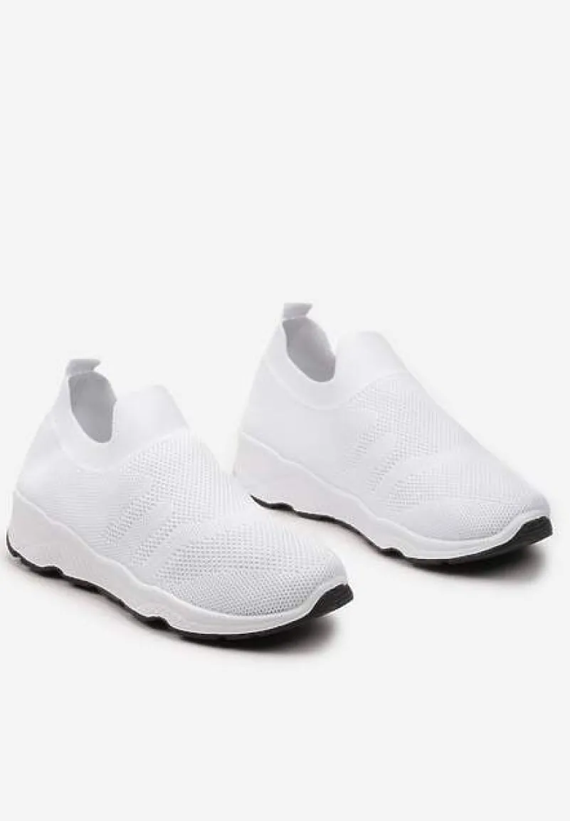 Białe Buty Sportowe na Płaskiej Podeszwie z Elastyczną Cholewką Urselith