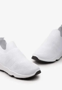 Białe Buty Sportowe na Płaskiej Podeszwie z Elastyczną Cholewką Urselith