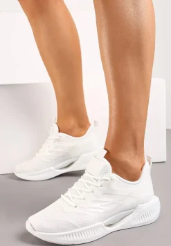 Białe Buty Sportowe na Płaskiej Podeszwie ze Sznurowaniem Assah